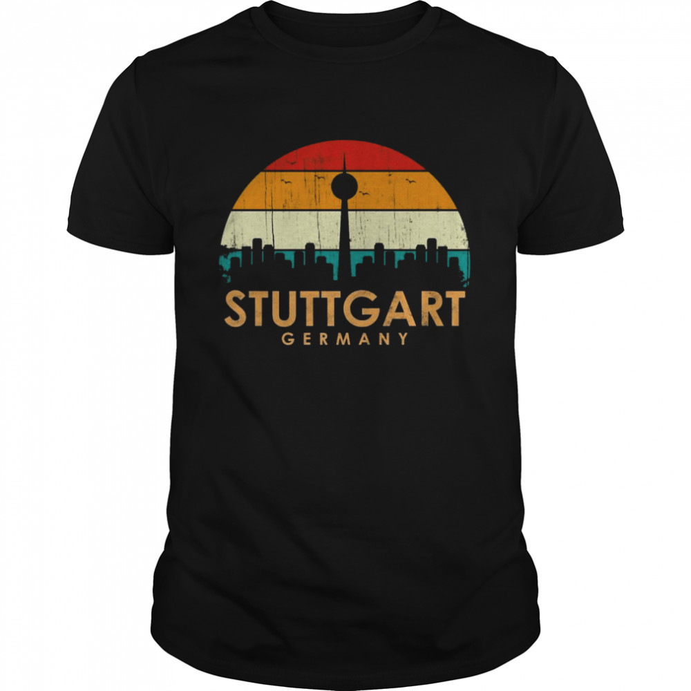 Vintage Retro Style Landscape SunSkyline Stuttgart Germany Classic Men's T-shirt