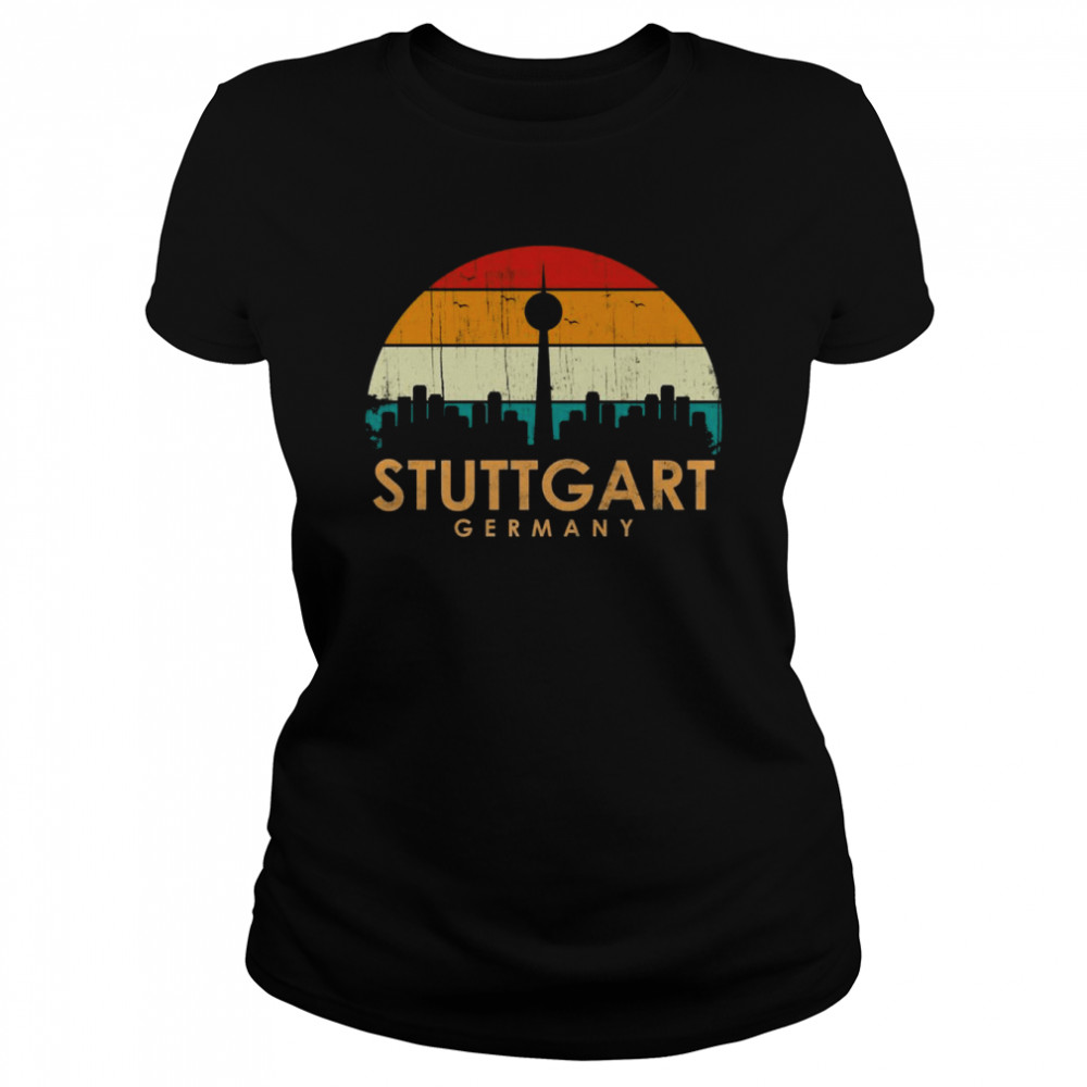 Vintage Retro Style Landscape SunSkyline Stuttgart Germany Classic Women's T-shirt