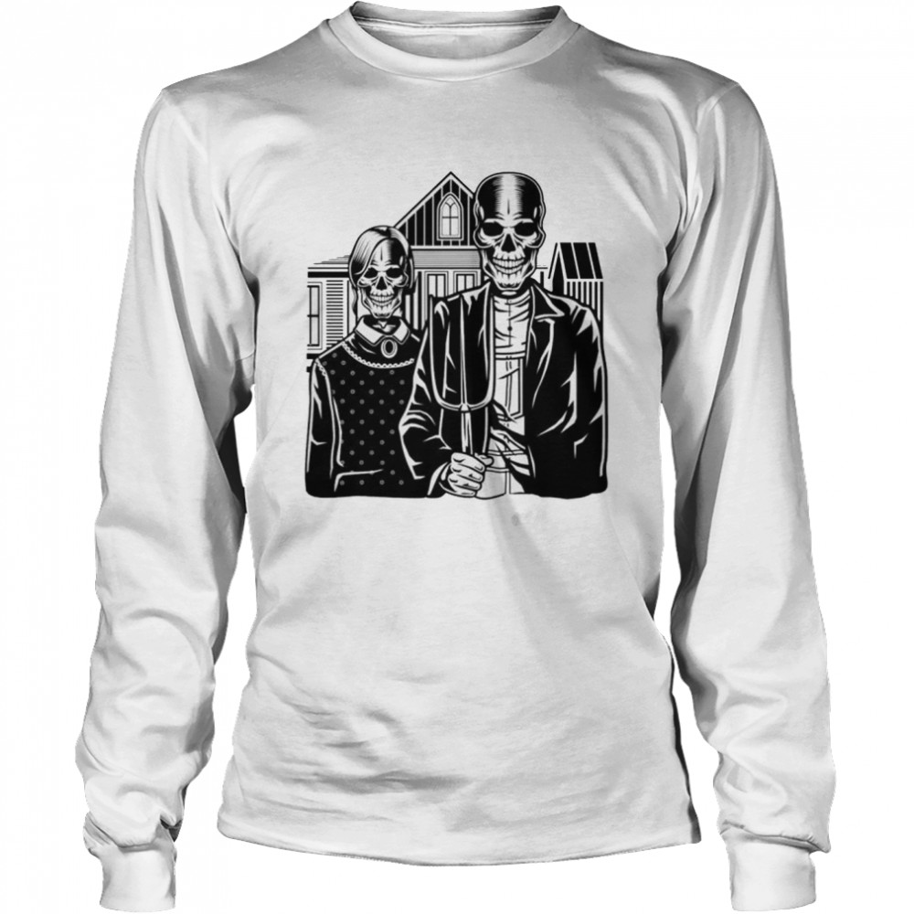 Skeleton Gothic House In Eldon Parody Of American shirt Long Sleeved T-shirt