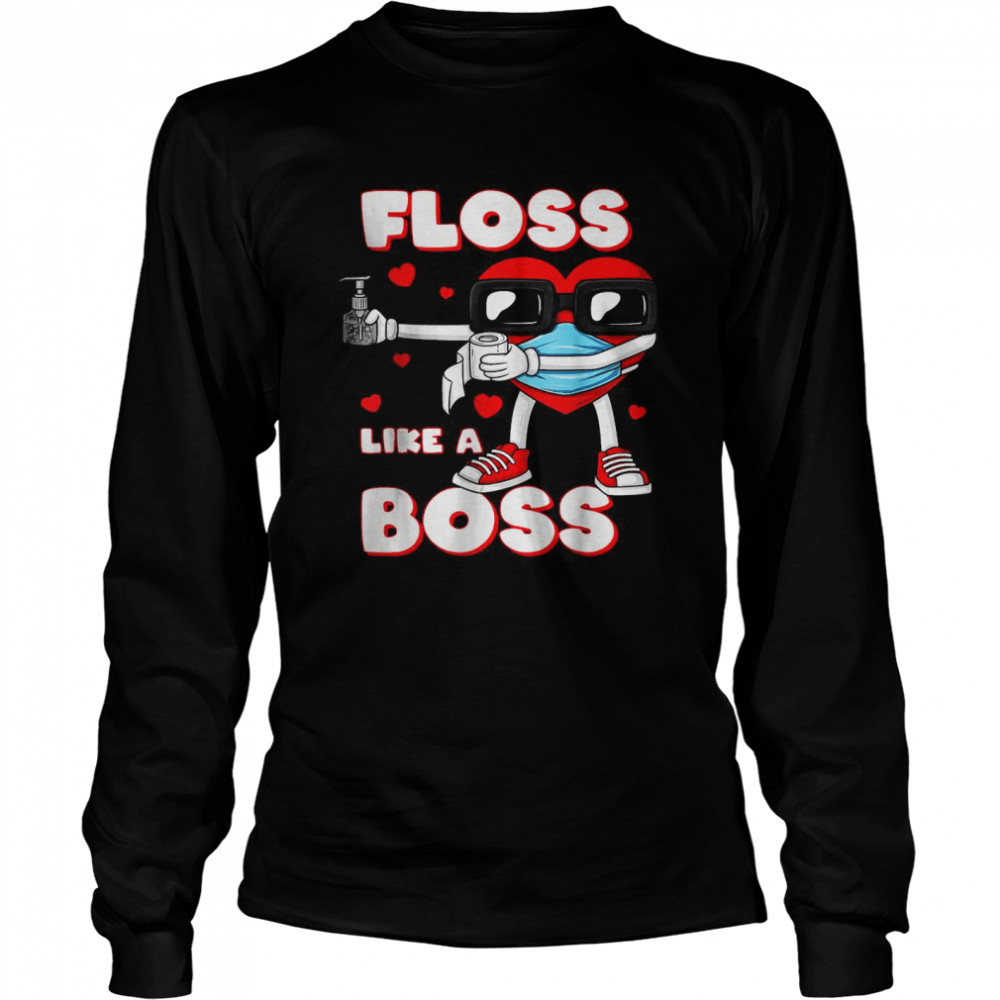 Valentines Day Floss Like A Boss Heart In A Mask Boys Kids T- Long Sleeved T-shirt