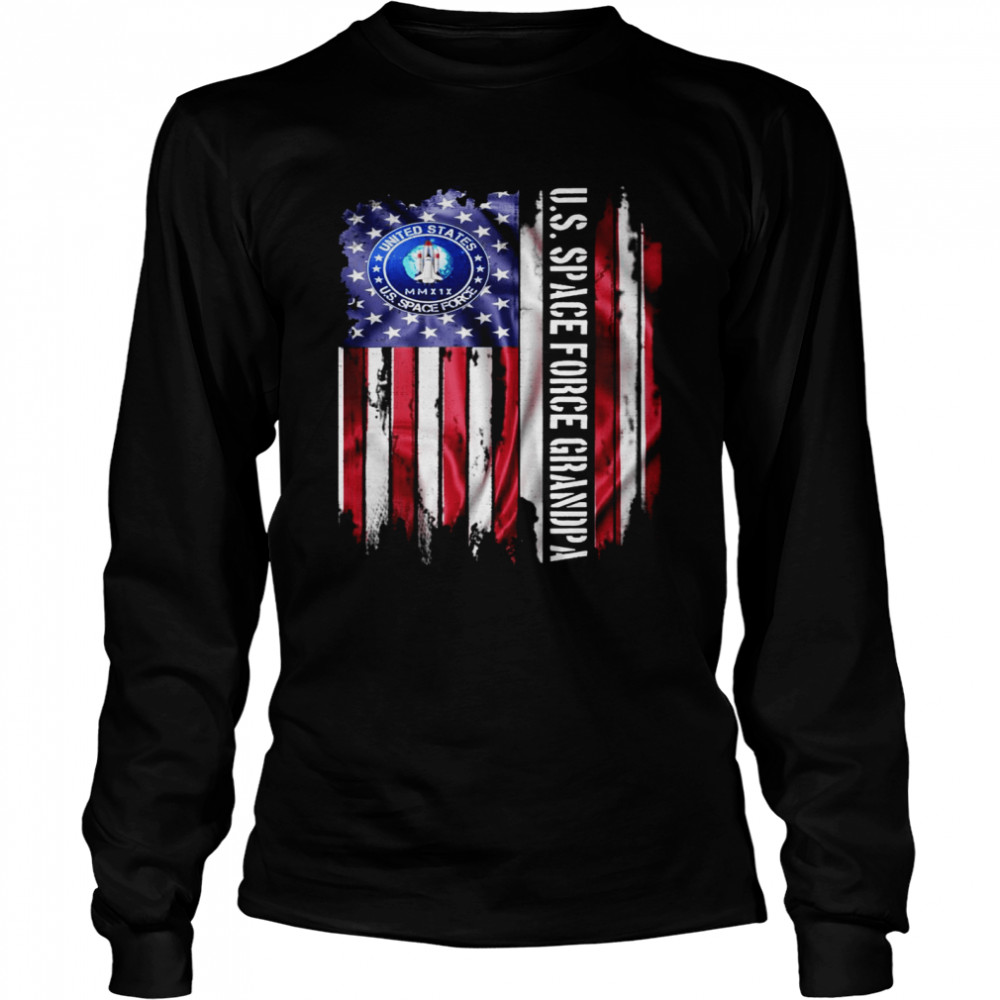 Vintage USA American Flag Proud US Space Force Grandpa Long Sleeved T-shirt