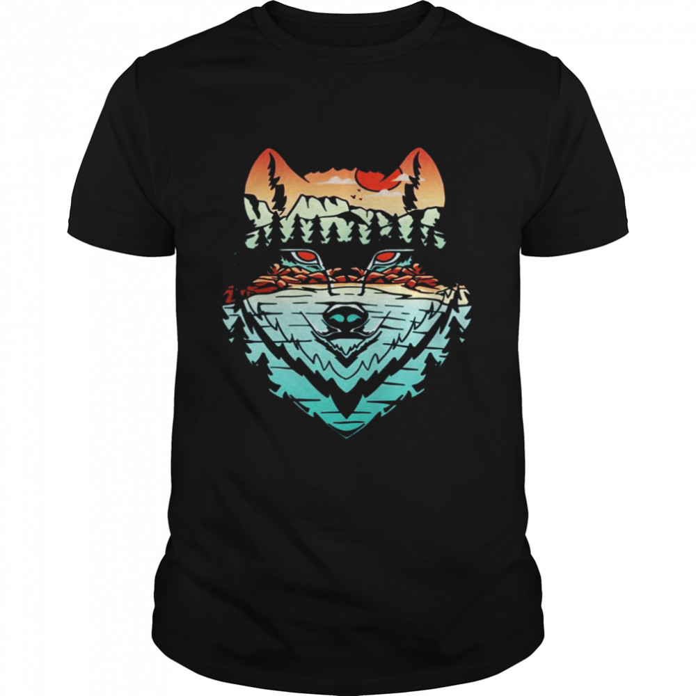 Wolf on forest background Classic Men's T-shirt