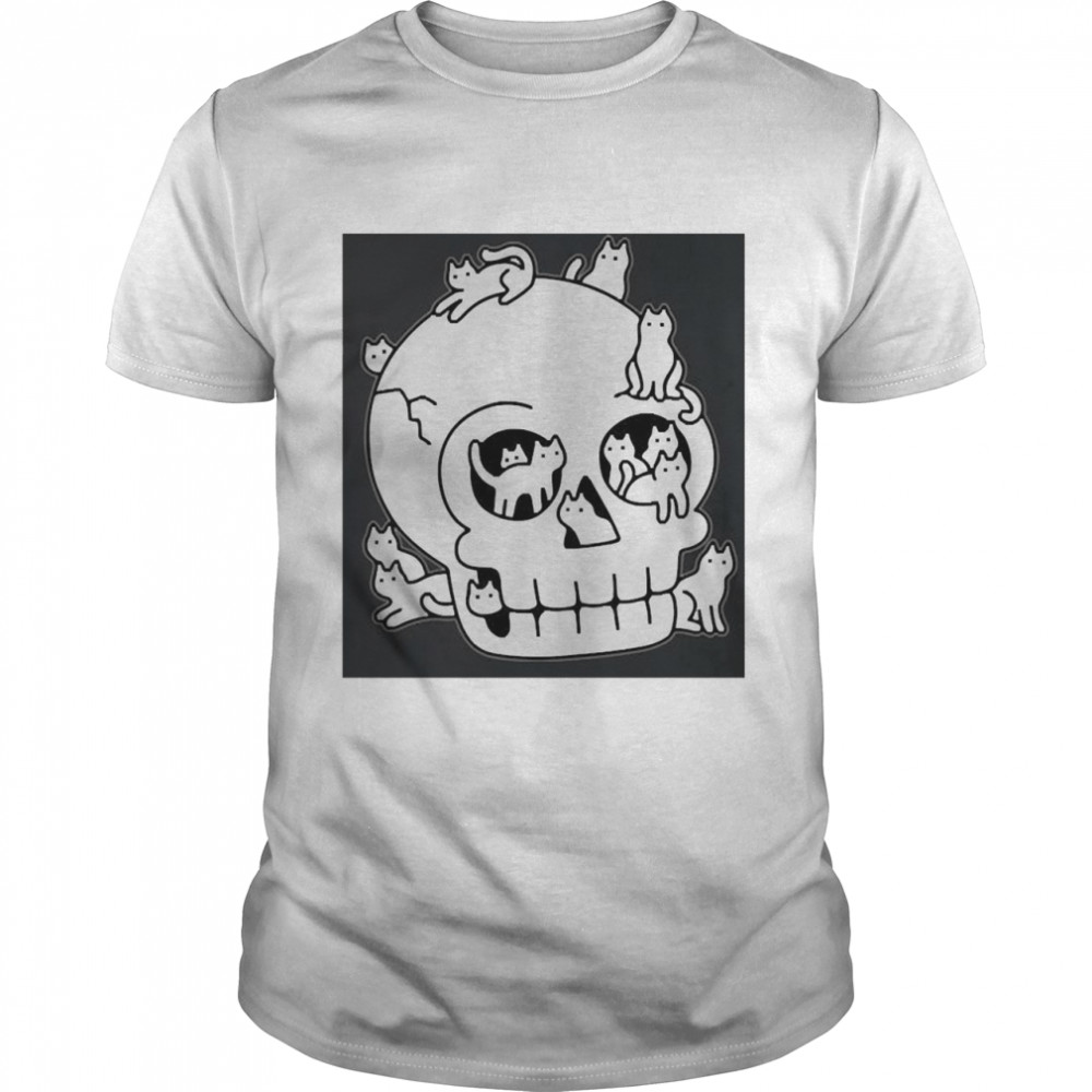 Lladnek Skull Is Full Of Cats Wash Doodle Shirt