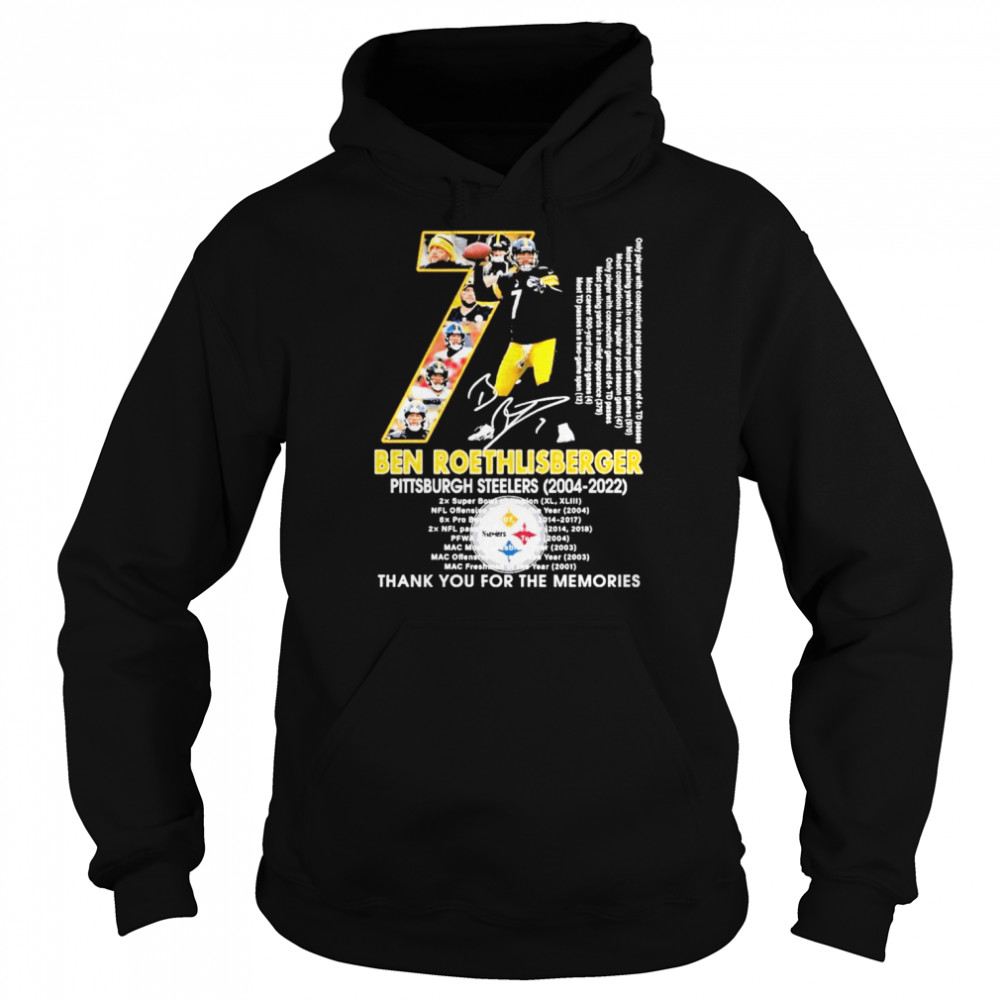 Ben Roethlisberger Steelers 2022 Thank You For The Memories Signature Unisex Hoodie