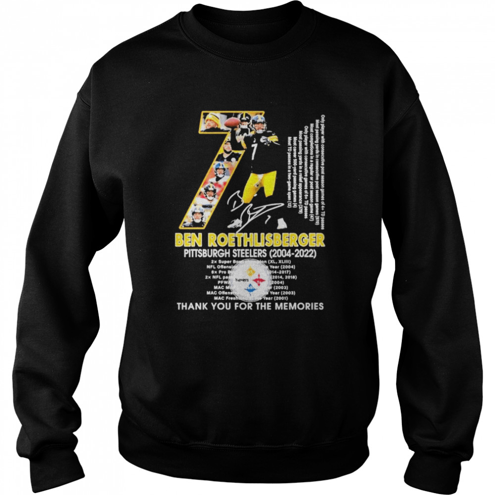 Ben Roethlisberger Steelers 2022 Thank You For The Memories Signature Unisex Sweatshirt