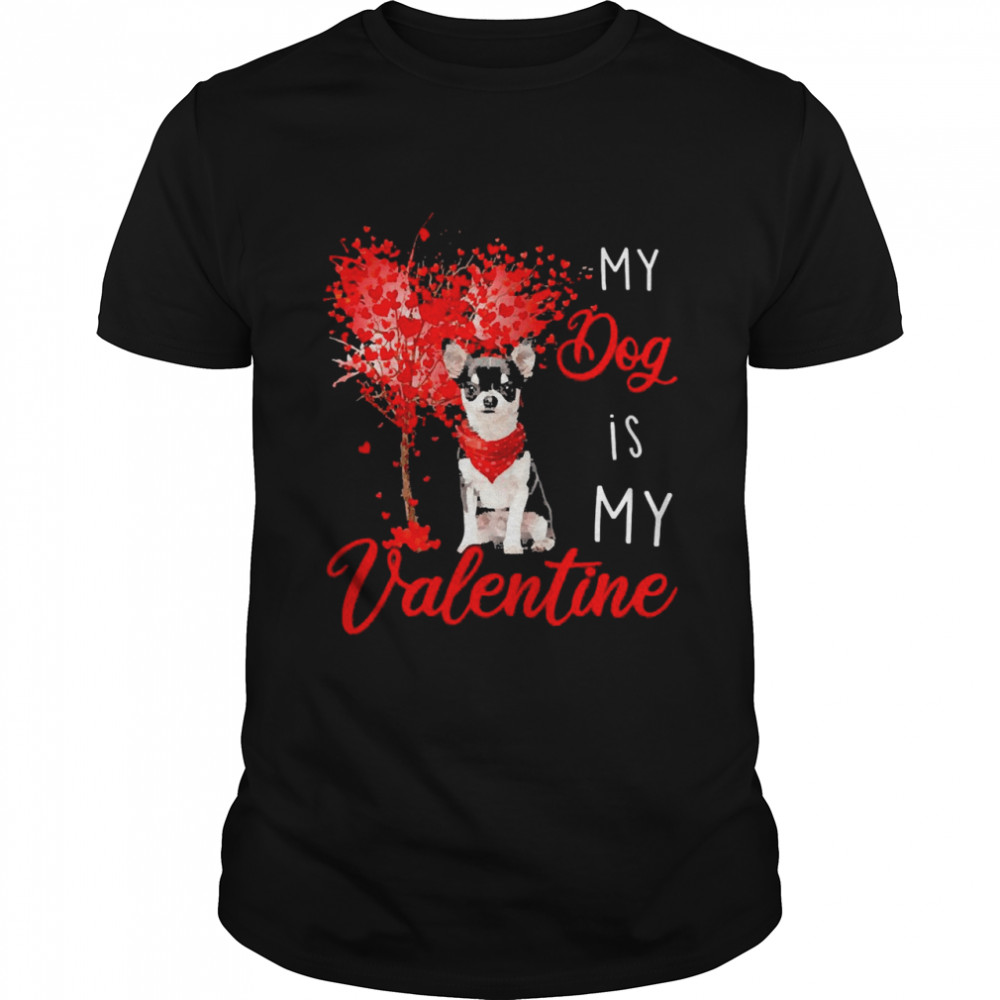 Heart Tree My Dog Is My Valentine Black Chihuahua  Classic Men's T-shirt