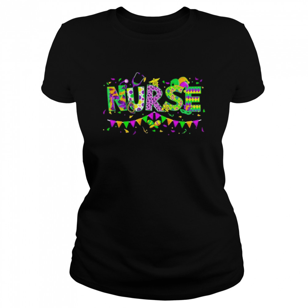 Leopard Mardi Gras Nurse Nursing School Apparel shirt Classic Women's T-shirt