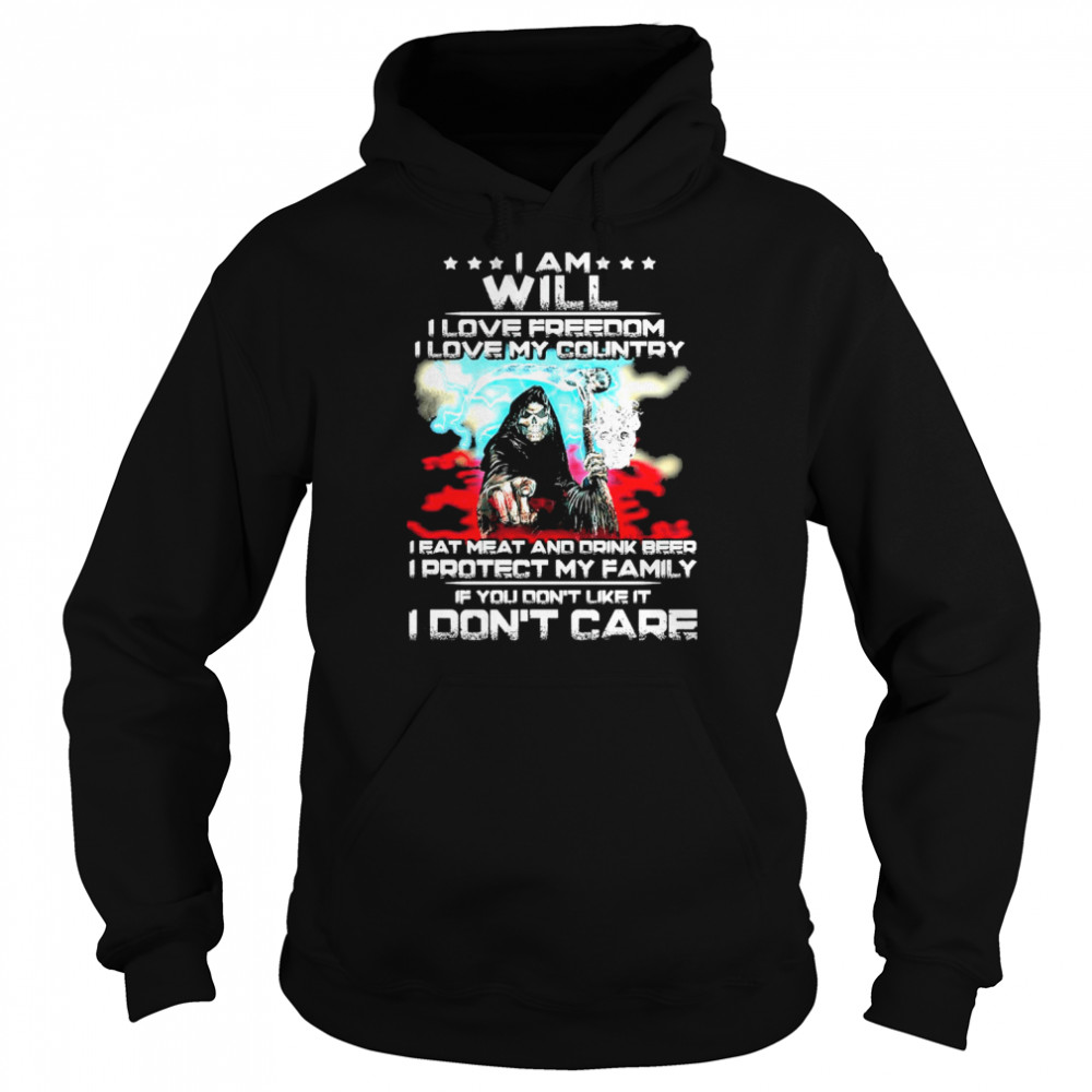 Death Skull I Am Will I Love Freedom L Love My Country Unisex Hoodie