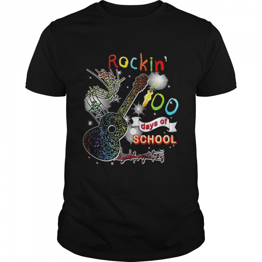 Rockin’ 100 Days Of School Guitar Student Music Teacher Classic Men's T-shirt