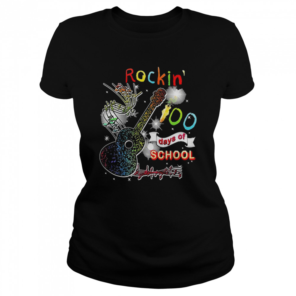 Rockin’ 100 Days Of School Guitar Student Music Teacher Classic Women's T-shirt