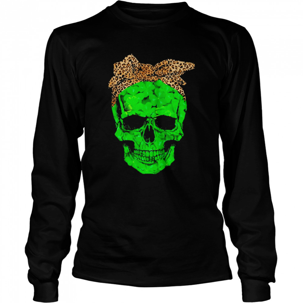 St Patrick Day Skull Leopard Long Sleeved T-shirt