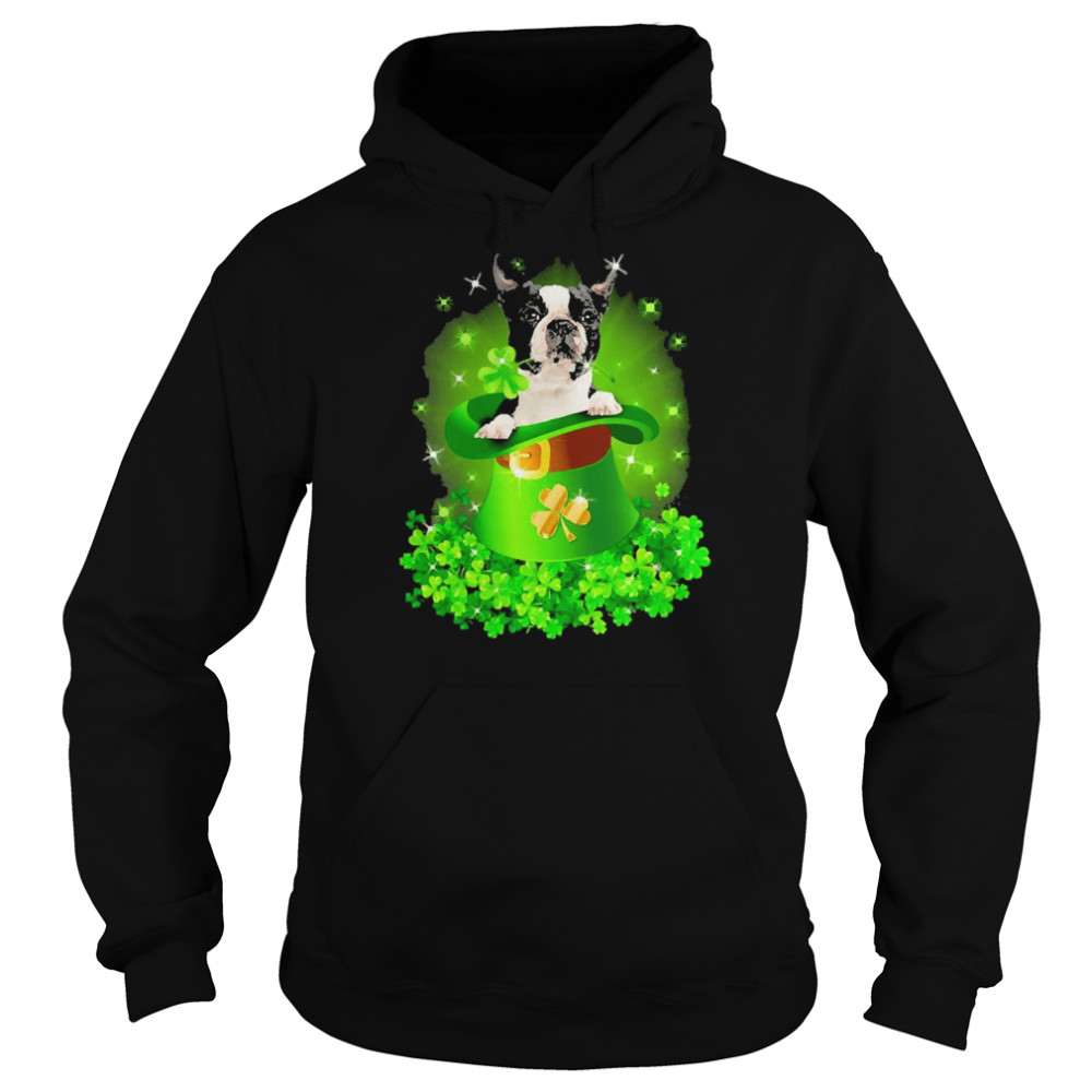 St. Patricks Day Shamrock Lucky Hat Black Boston Terrier Dogs Unisex Hoodie