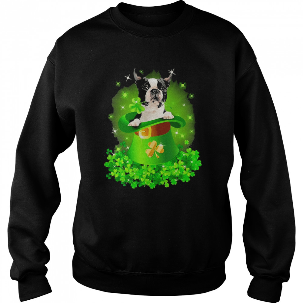 St. Patricks Day Shamrock Lucky Hat Black Boston Terrier Dogs Unisex Sweatshirt