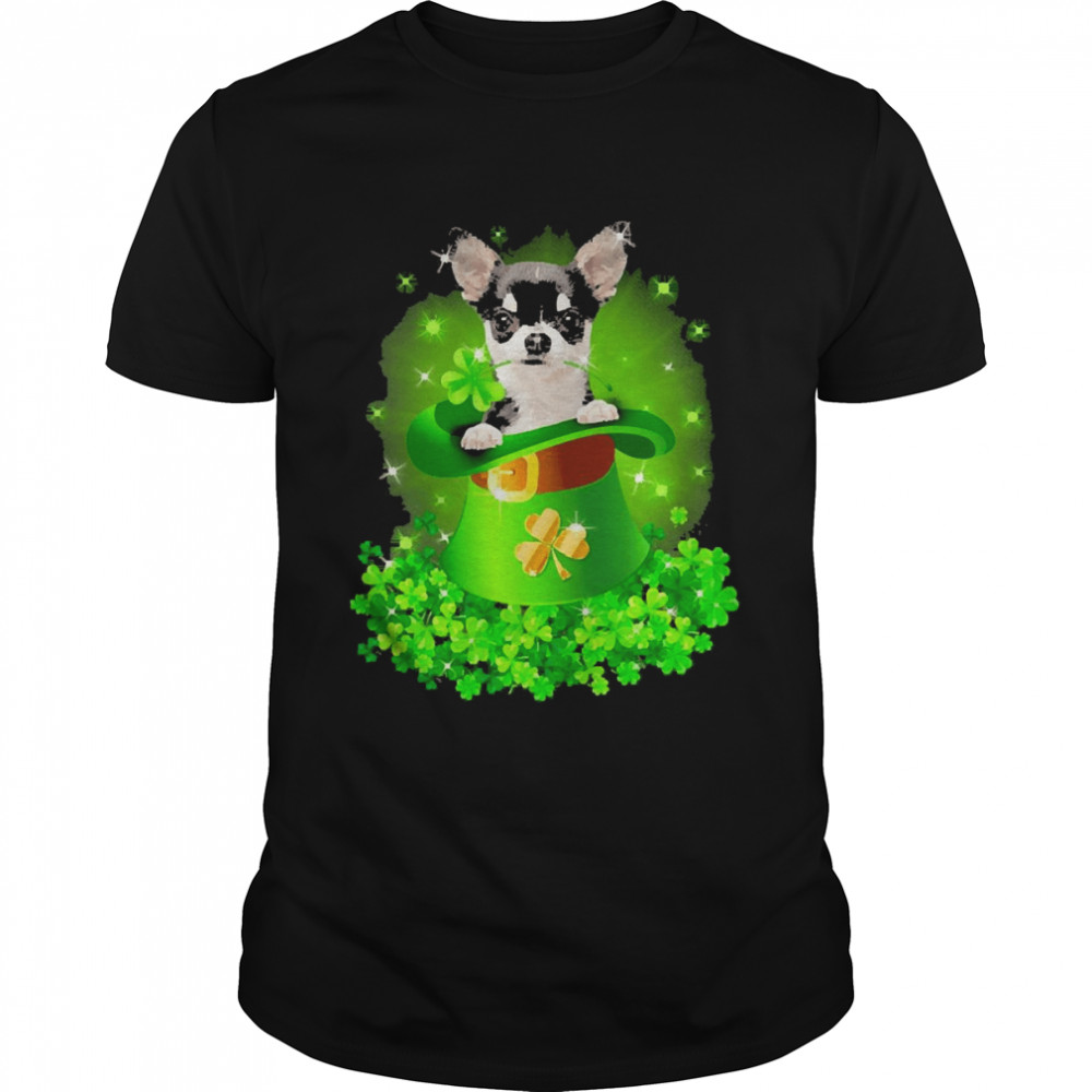 St. Patricks Day Shamrock Lucky Hat Black Chihuahua Dogs Classic Men's T-shirt