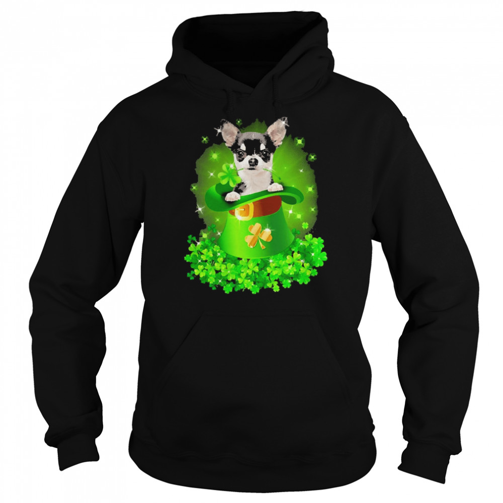 St. Patricks Day Shamrock Lucky Hat Black Chihuahua Dogs Unisex Hoodie