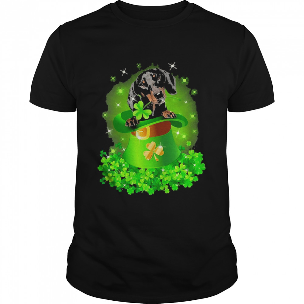 St. Patricks Day Shamrock Lucky Hat Black Dachshund Dogs Classic Men's T-shirt