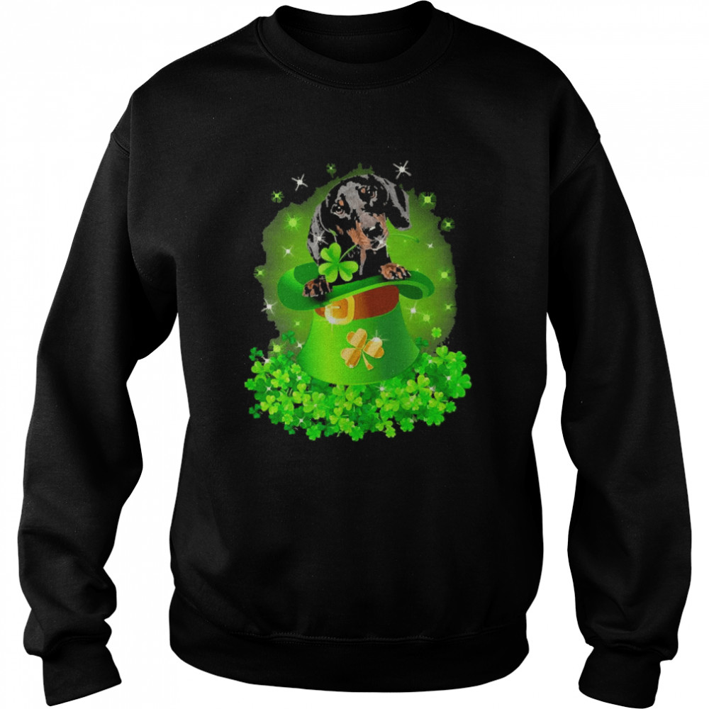 St. Patricks Day Shamrock Lucky Hat Black Dachshund Dogs Unisex Sweatshirt