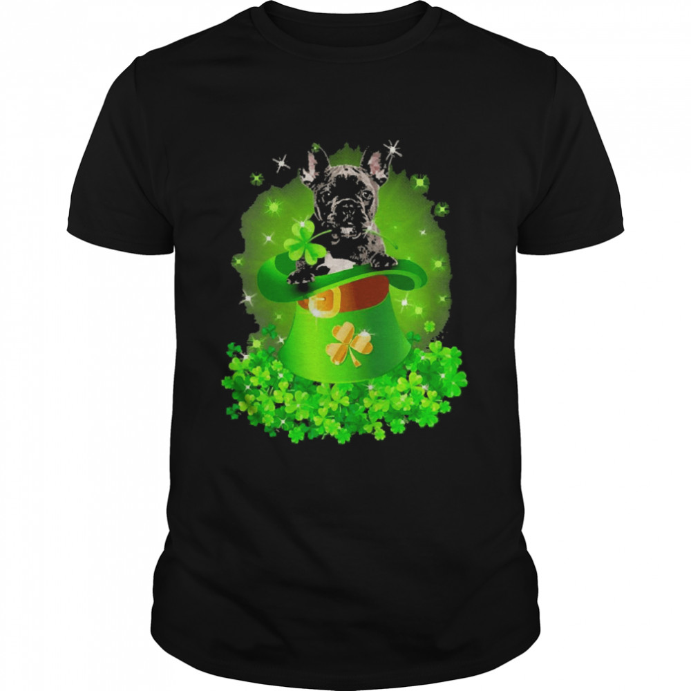 St. Patricks Day Shamrock Lucky Hat Black French Bulldog Dogs Classic Men's T-shirt