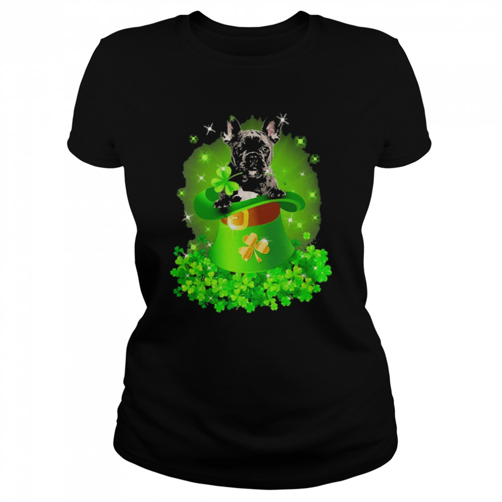 St. Patricks Day Shamrock Lucky Hat Black French Bulldog Dogs Classic Women's T-shirt