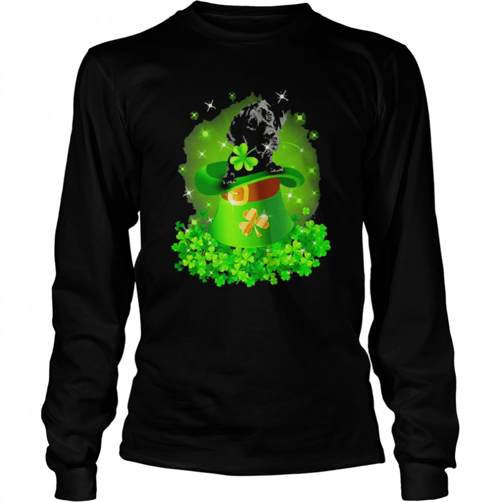 St. Patricks Day Shamrock Lucky Hat Black Labrador Dogs Long Sleeved T-shirt