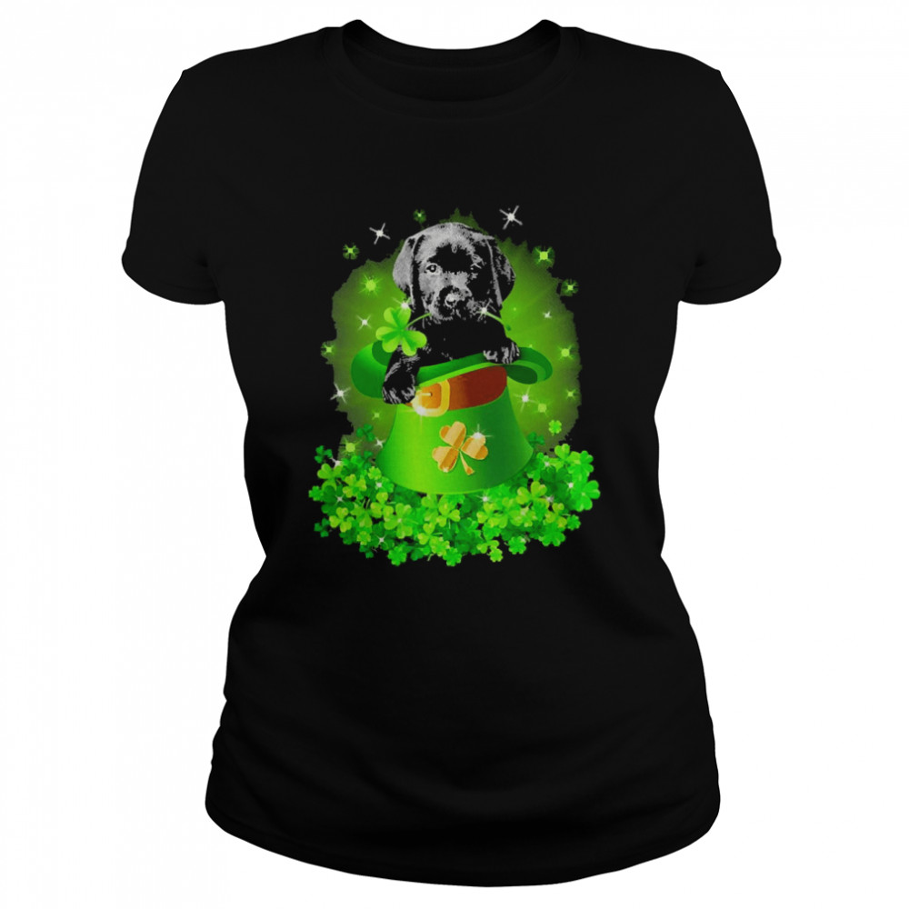 St. Patricks Day Shamrock Lucky Hat Black Labrador Pup Dogs Classic Women's T-shirt