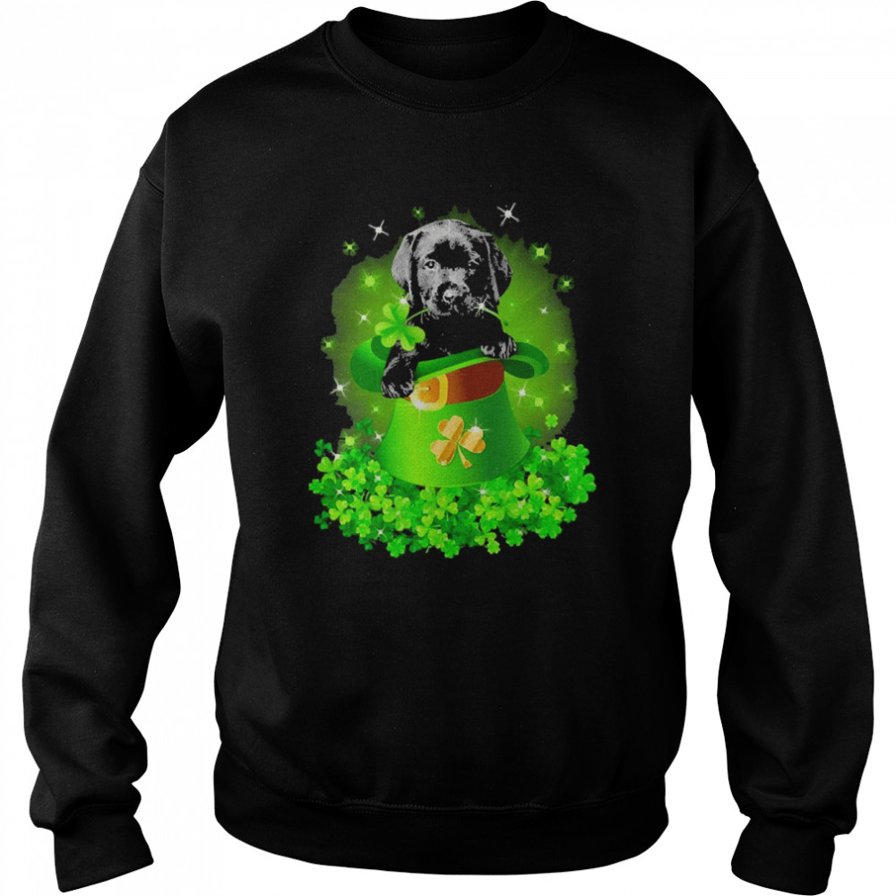 St. Patricks Day Shamrock Lucky Hat Black Labrador Pup Dogs Unisex Sweatshirt