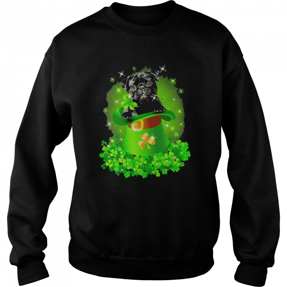 St. Patricks Day Shamrock Lucky Hat Black Pug Dogs Unisex Sweatshirt