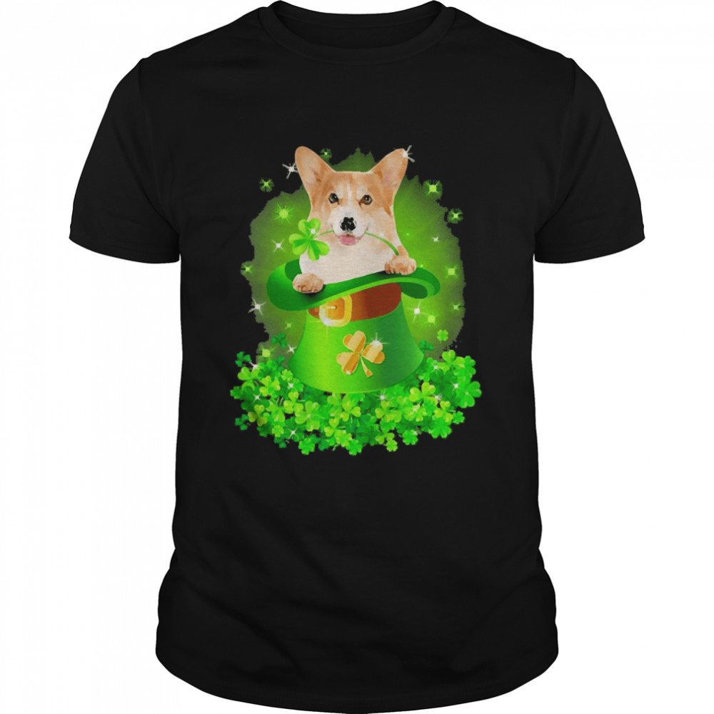 St. Patricks Day Shamrock Lucky Hat Corgi Dogs Classic Men's T-shirt