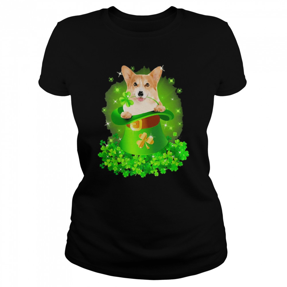 St. Patricks Day Shamrock Lucky Hat Corgi Dogs Classic Women's T-shirt