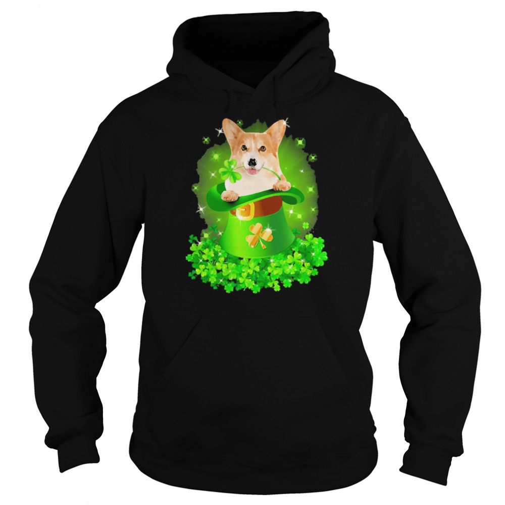 St. Patricks Day Shamrock Lucky Hat Corgi Dogs Unisex Hoodie