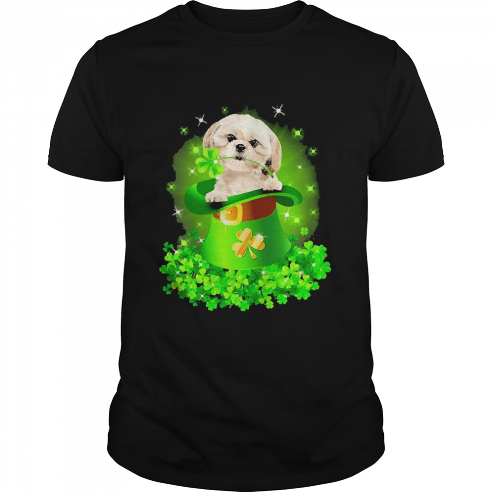 St. Patricks Day Shamrock Lucky Hat Cream Shih Tzu Dogs Classic Men's T-shirt