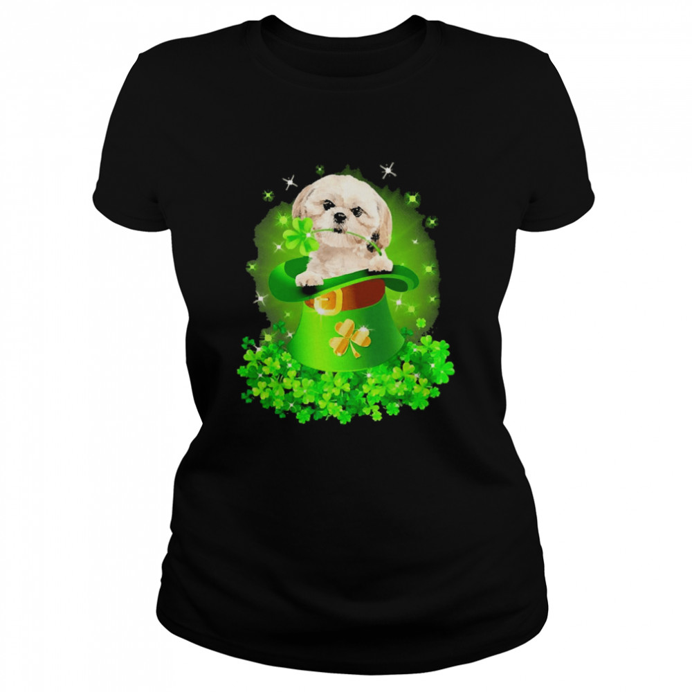 St. Patricks Day Shamrock Lucky Hat Cream Shih Tzu Dogs Classic Women's T-shirt