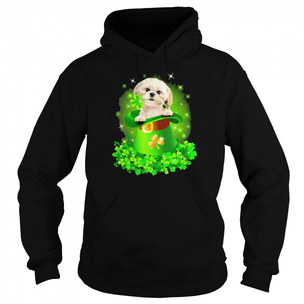 St. Patricks Day Shamrock Lucky Hat Cream Shih Tzu Dogs Unisex Hoodie