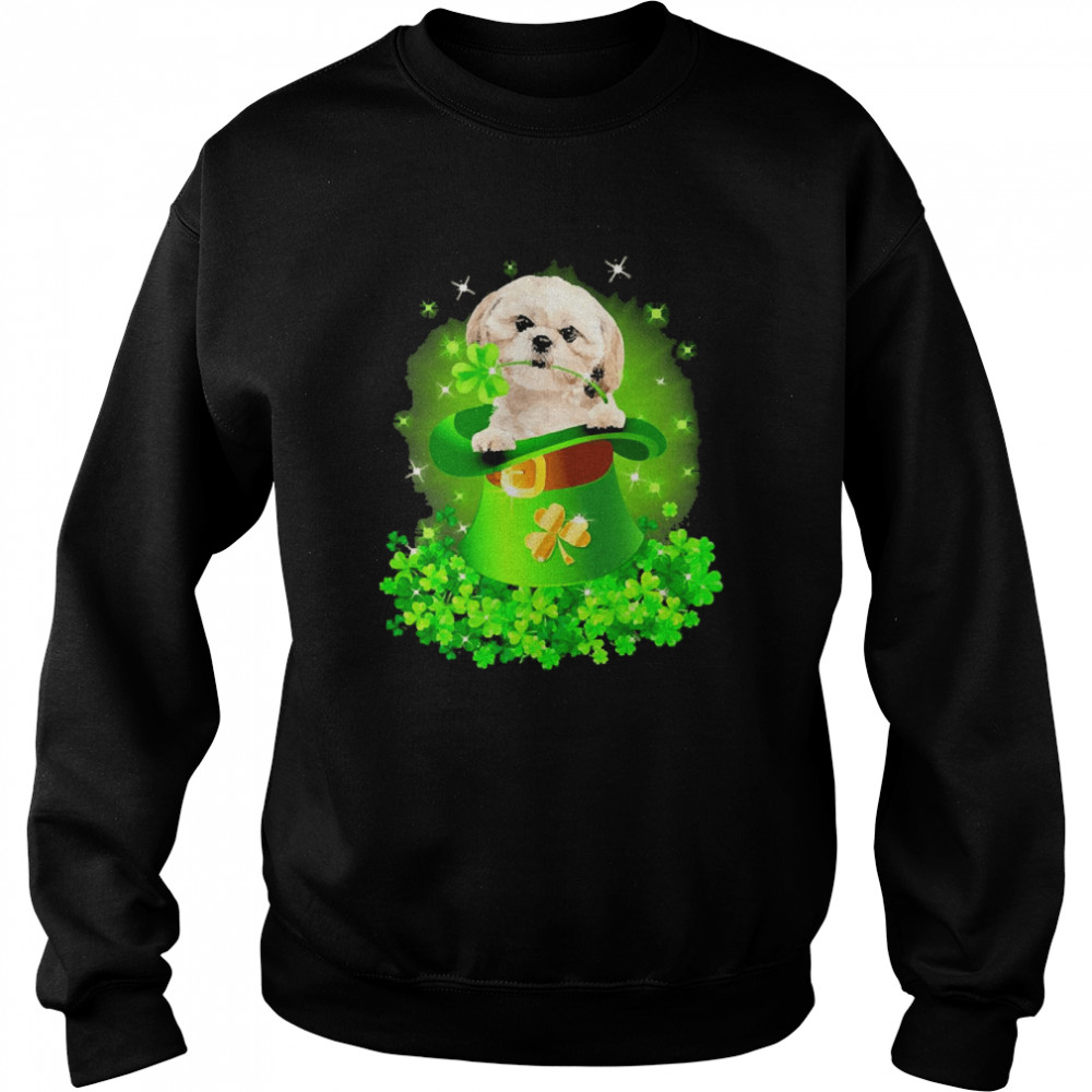 St. Patricks Day Shamrock Lucky Hat Cream Shih Tzu Dogs Unisex Sweatshirt