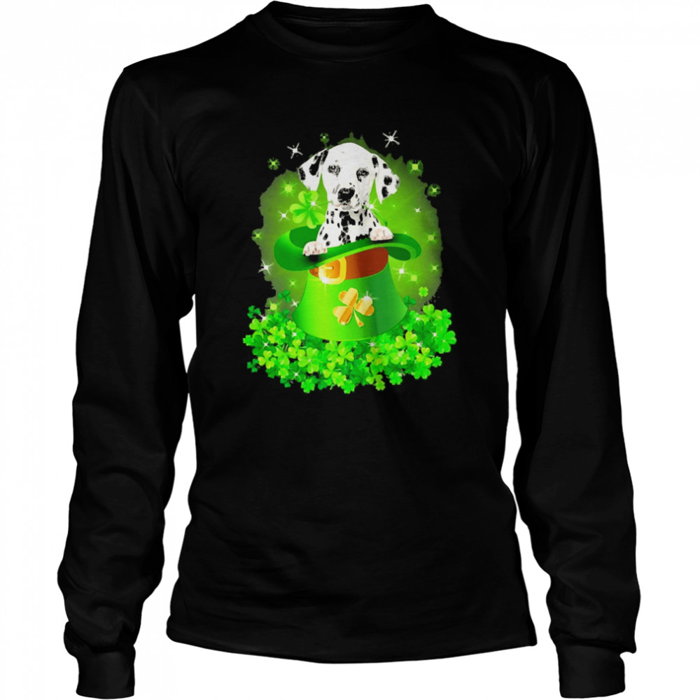 St. Patricks Day Shamrock Lucky Hat Dalmatian Dogs Long Sleeved T-shirt