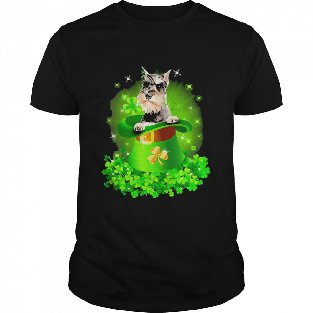 St. Patricks Day Shamrock Lucky Hat Grey Miniature Schnauzer Dogs Classic Men's T-shirt