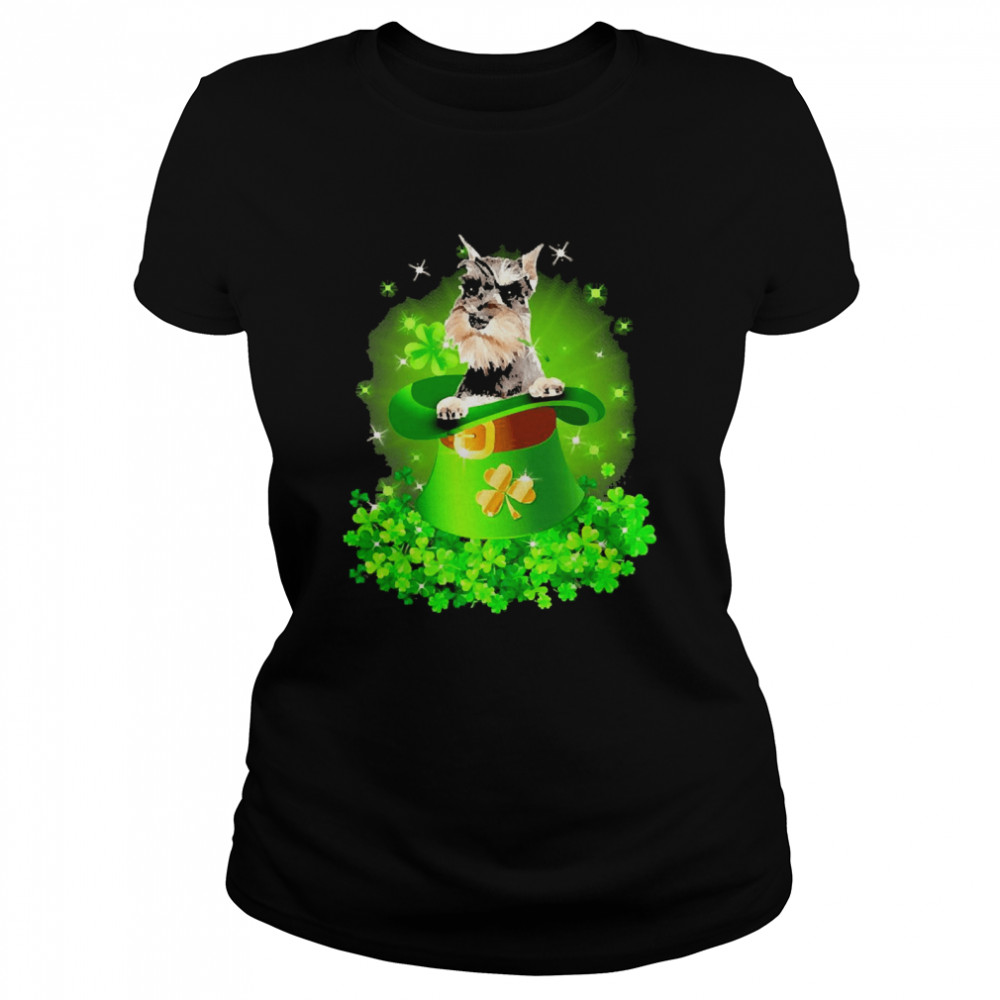 St. Patricks Day Shamrock Lucky Hat Grey Miniature Schnauzer Dogs Classic Women's T-shirt