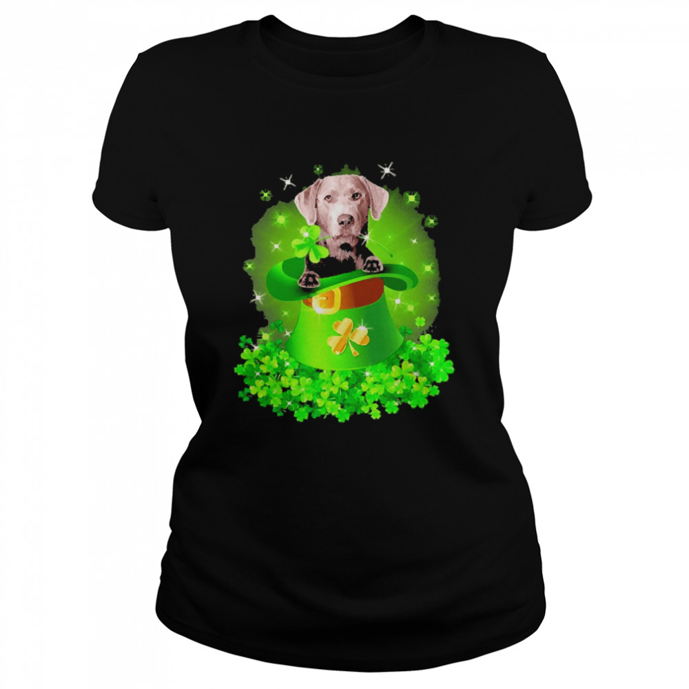 St. Patricks Day Shamrock Lucky Hat Silver Labrador Dogs Classic Women's T-shirt