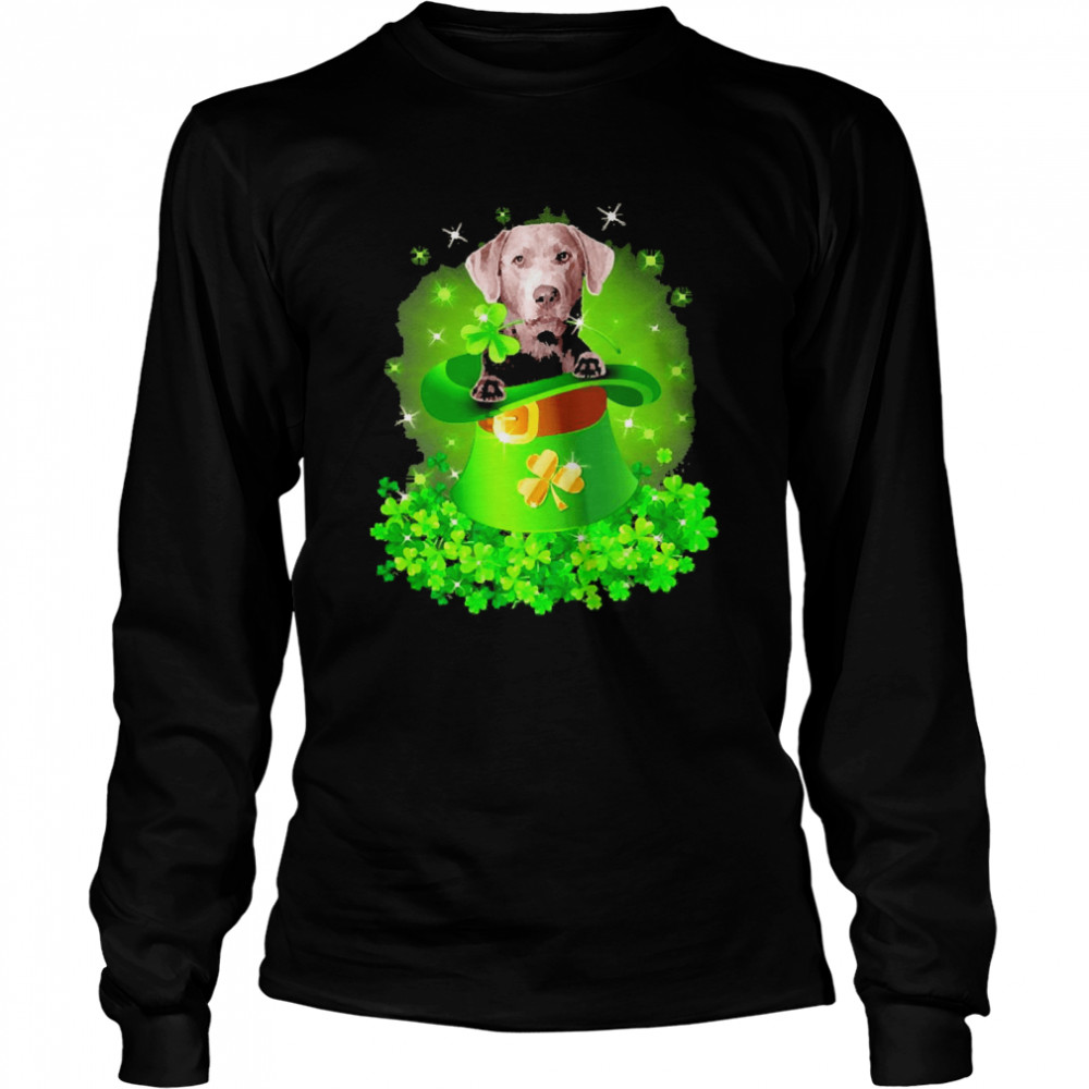 St. Patricks Day Shamrock Lucky Hat Silver Labrador Dogs Long Sleeved T-shirt