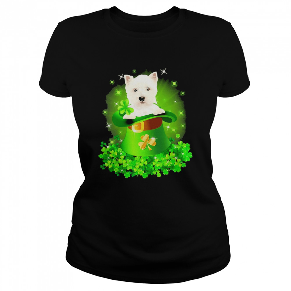 St. Patricks Day Shamrock Lucky Hat West Highland White Terrier Dogs Classic Women's T-shirt