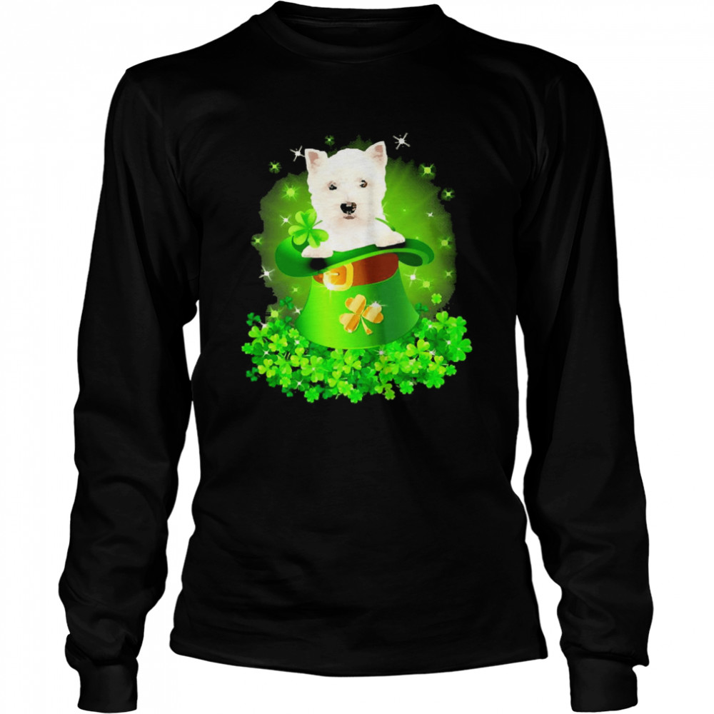 St. Patricks Day Shamrock Lucky Hat West Highland White Terrier Dogs Long Sleeved T-shirt