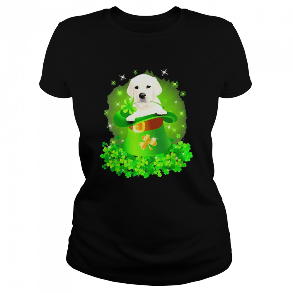 St. Patricks Day Shamrock Lucky Hat White Labrador Dogs Classic Women's T-shirt