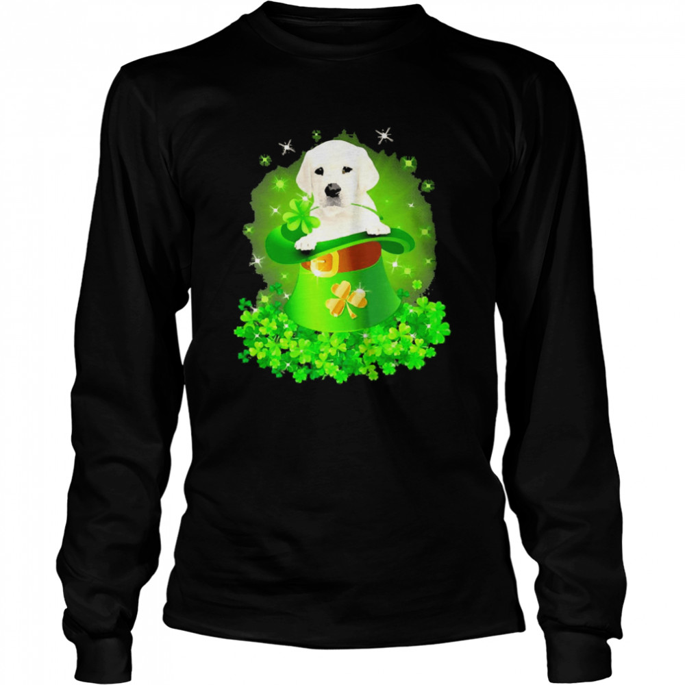 St. Patricks Day Shamrock Lucky Hat White Labrador Dogs Long Sleeved T-shirt