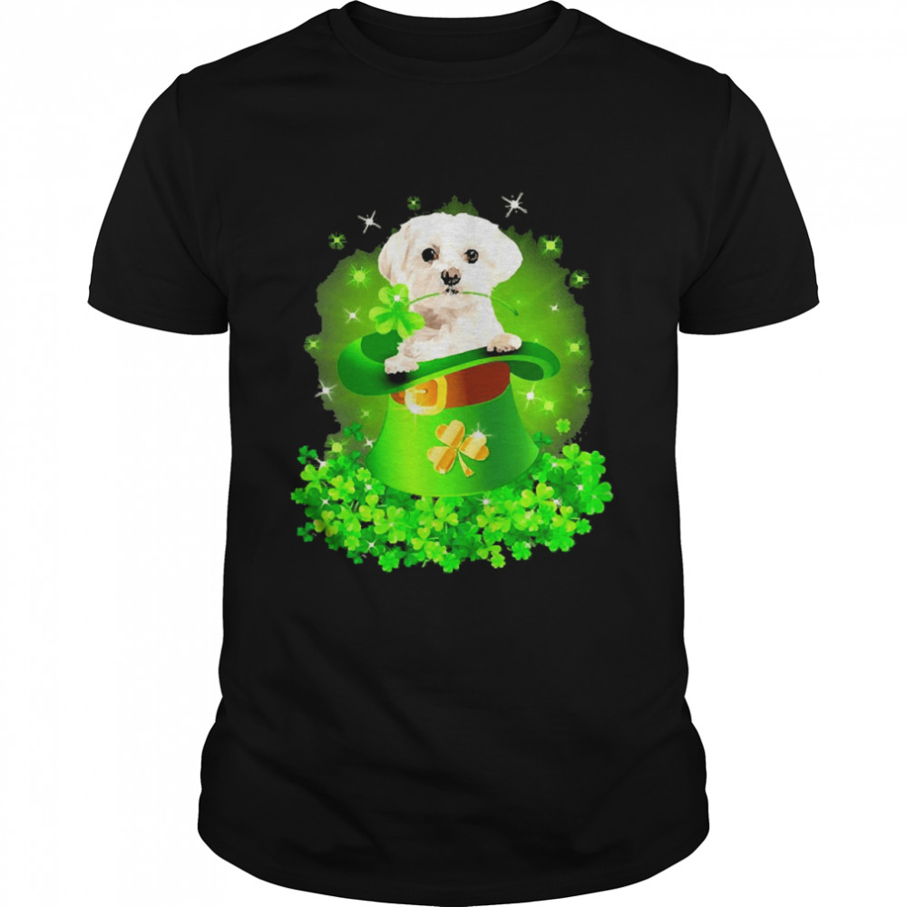 St. Patricks Day Shamrock Lucky Hat White Maltese Dogs Classic Men's T-shirt