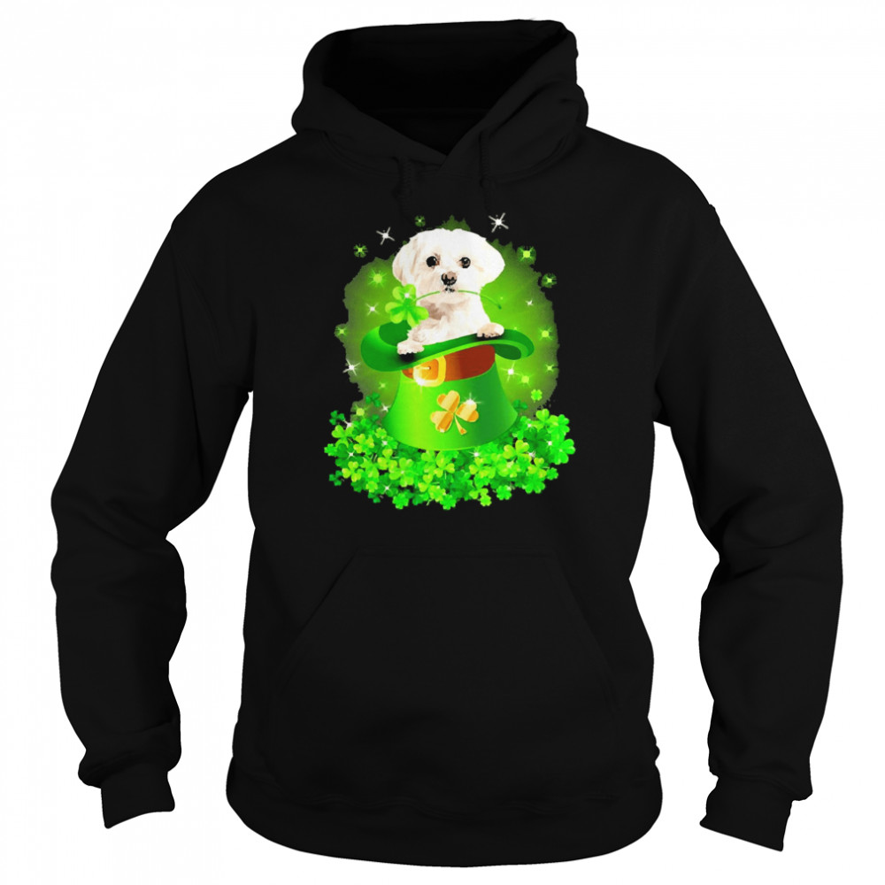 St. Patricks Day Shamrock Lucky Hat White Maltese Dogs Unisex Hoodie