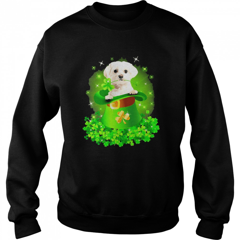 St. Patricks Day Shamrock Lucky Hat White Maltese Dogs Unisex Sweatshirt