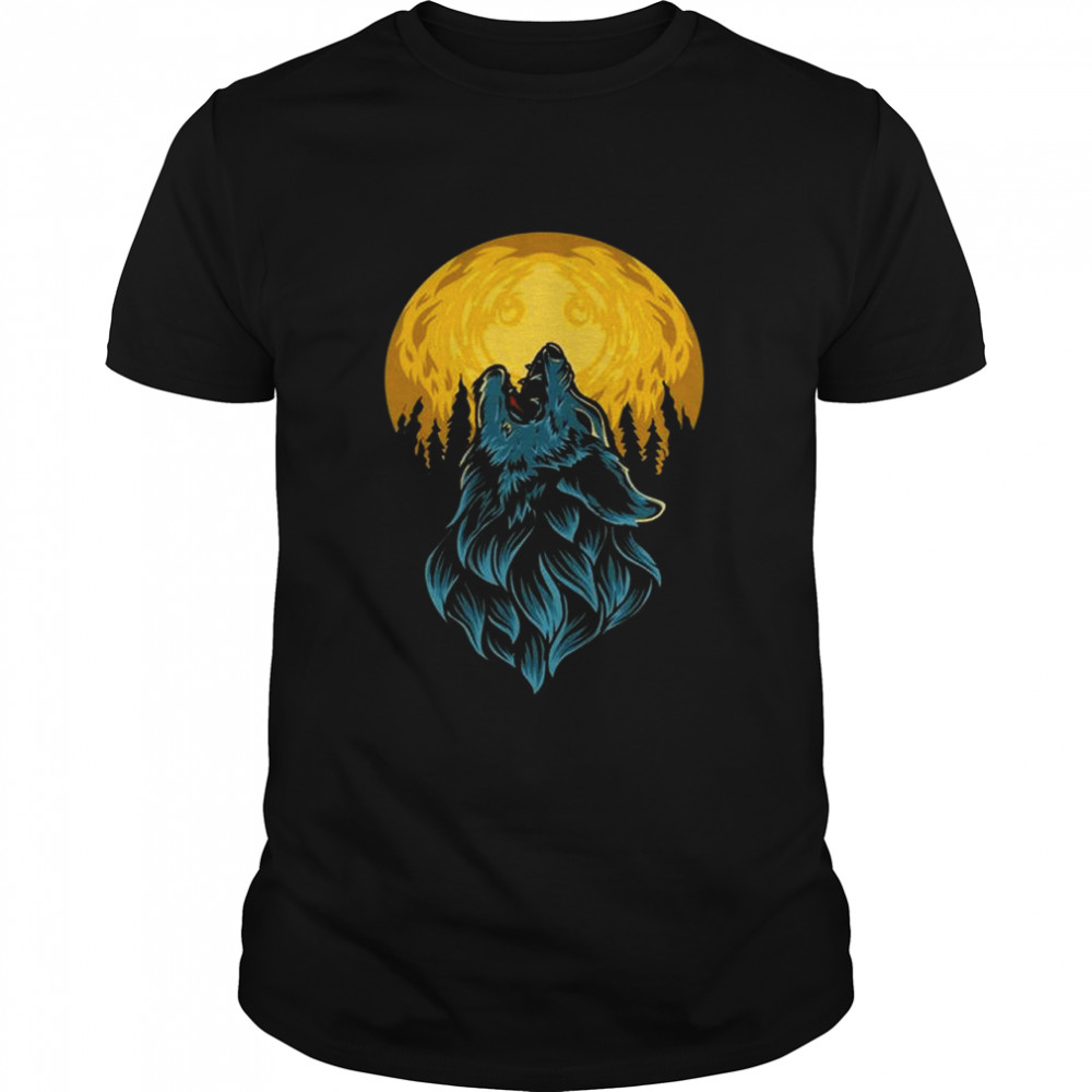 Howling Wolf head and moon art T-shirt Classic Men's T-shirt