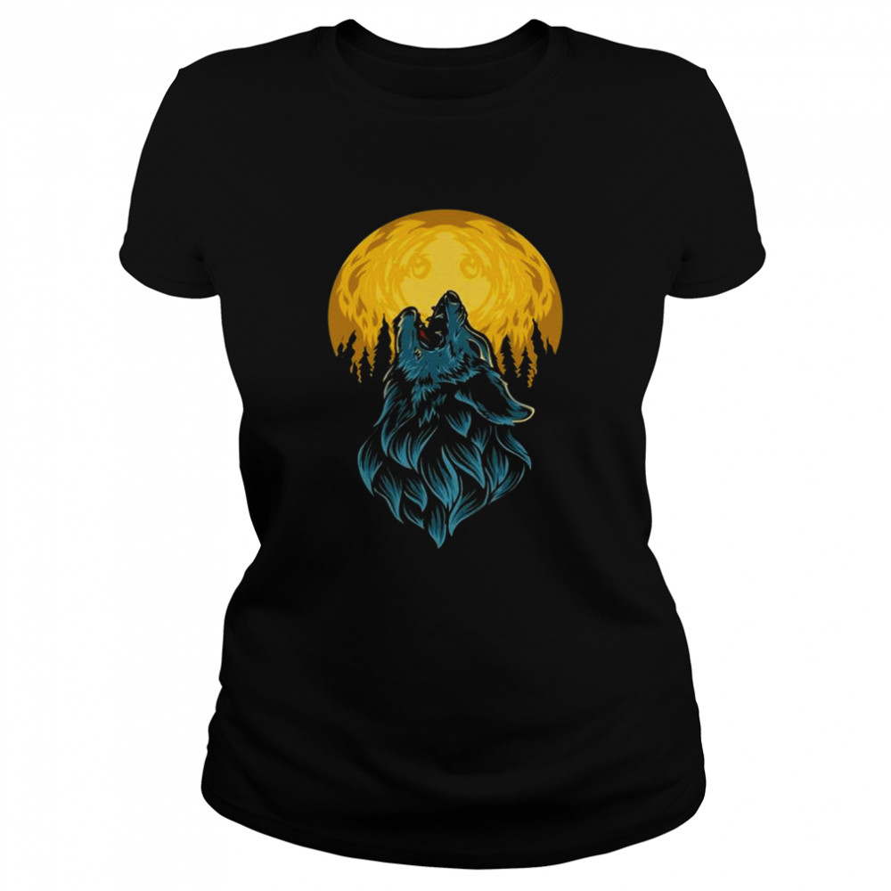 Howling Wolf head and moon art T-shirt Classic Women's T-shirt