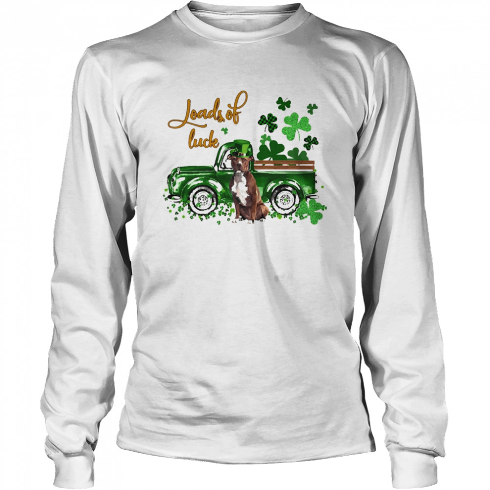 Happy Patricks Day Loads Of Luck Brown Pitbull Dog Long Sleeved T-shirt