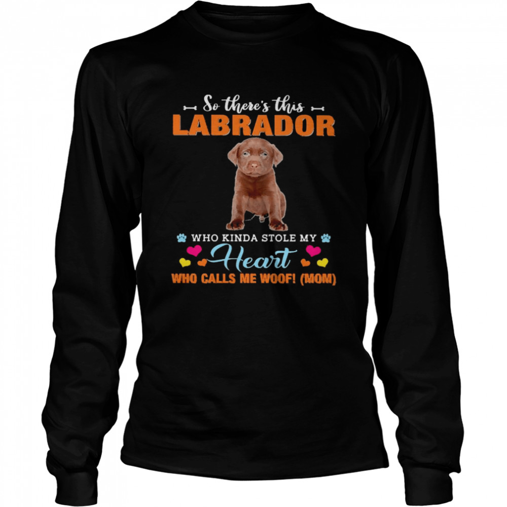 Official a Dog Kinda Stole My Heart So There’s This Chocolate Labrador Who Kinda Stole My Heart Who Calls Me Woof Mom Long Sleeved T-shirt